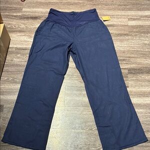 Elegant Navy Blue Women's foldover linen waist Trousers